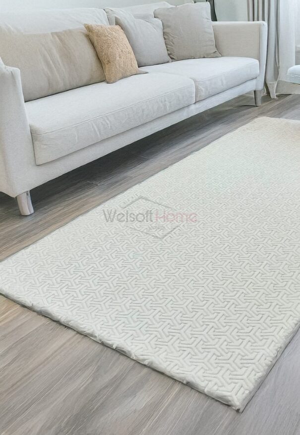 Krem Labirent Deluxe Welsoft Halı Örtüsü