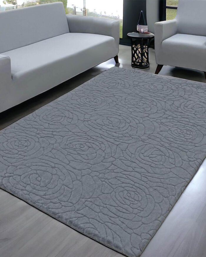 Deluxe Koyu Gri Gül Desen Welsoft Halı Örtüsü