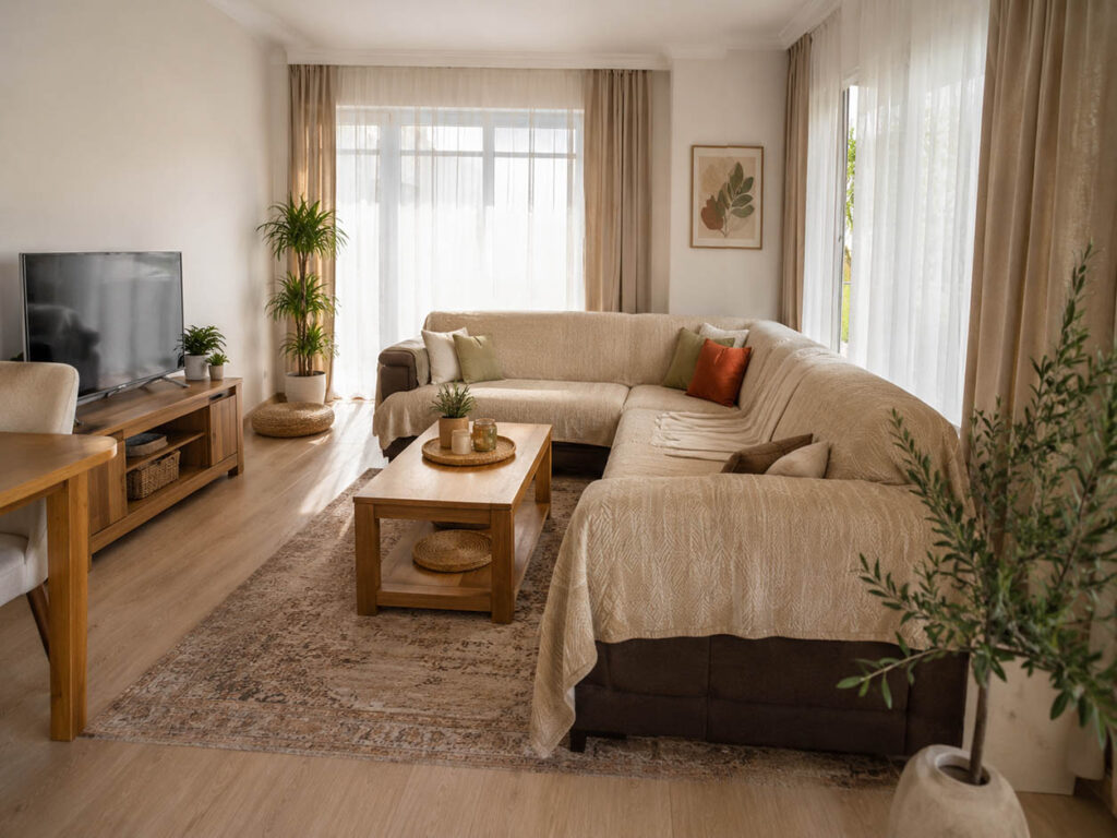 Kum Beji Koltuk Örtüsü ile Salon Dekorasyonunu Yenileyin