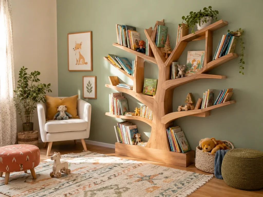 Dekoratif Ağaç ve Geometrik Tasarımlı Kitaplık Modelleri